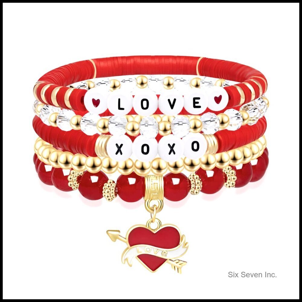 Stretch Bracelets Love Heart Beads Alloy Clay Beads Elegant Symbolic Gift